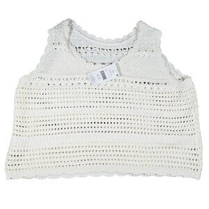New Off-White Knit Women’s Top with Eyelet Hole Detail – Size Large